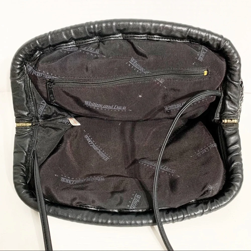 Vintage Whiting and Davis Chainmail Leather Crossbody Shoulder Bag Hinged Frame